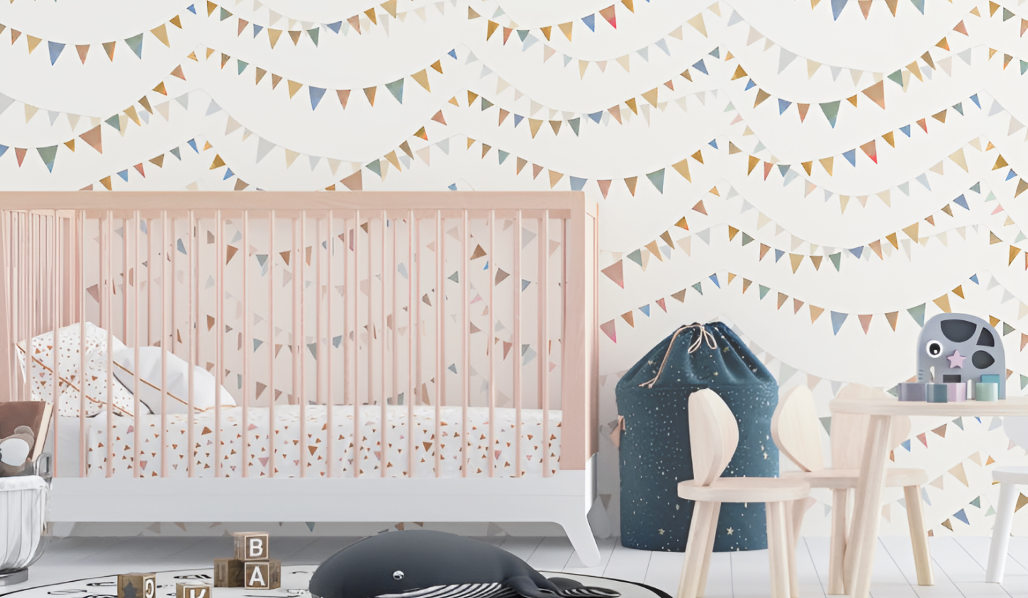 Beige Garland Wallpaper for Kids Room